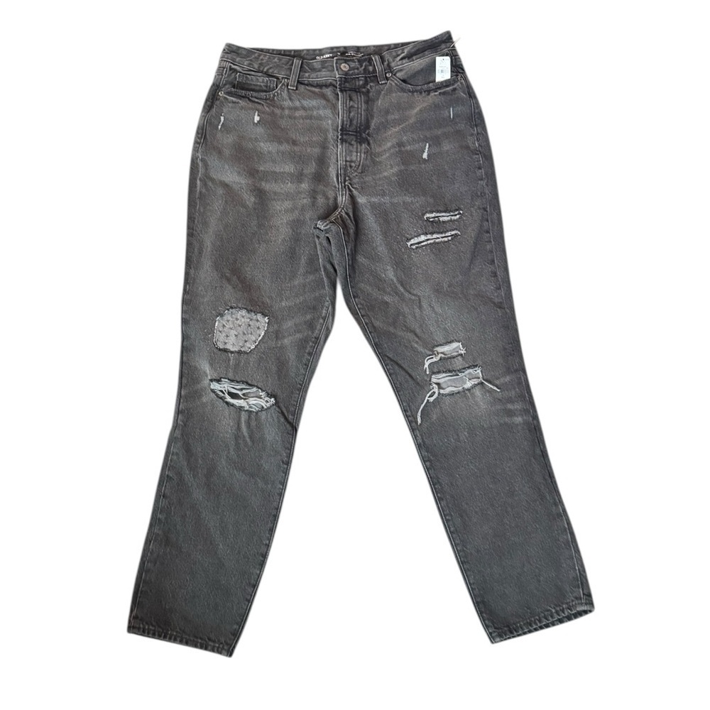Old Navy OG Straight Extra High-Rise Jeans 14 Tall Black Distressed Rigid